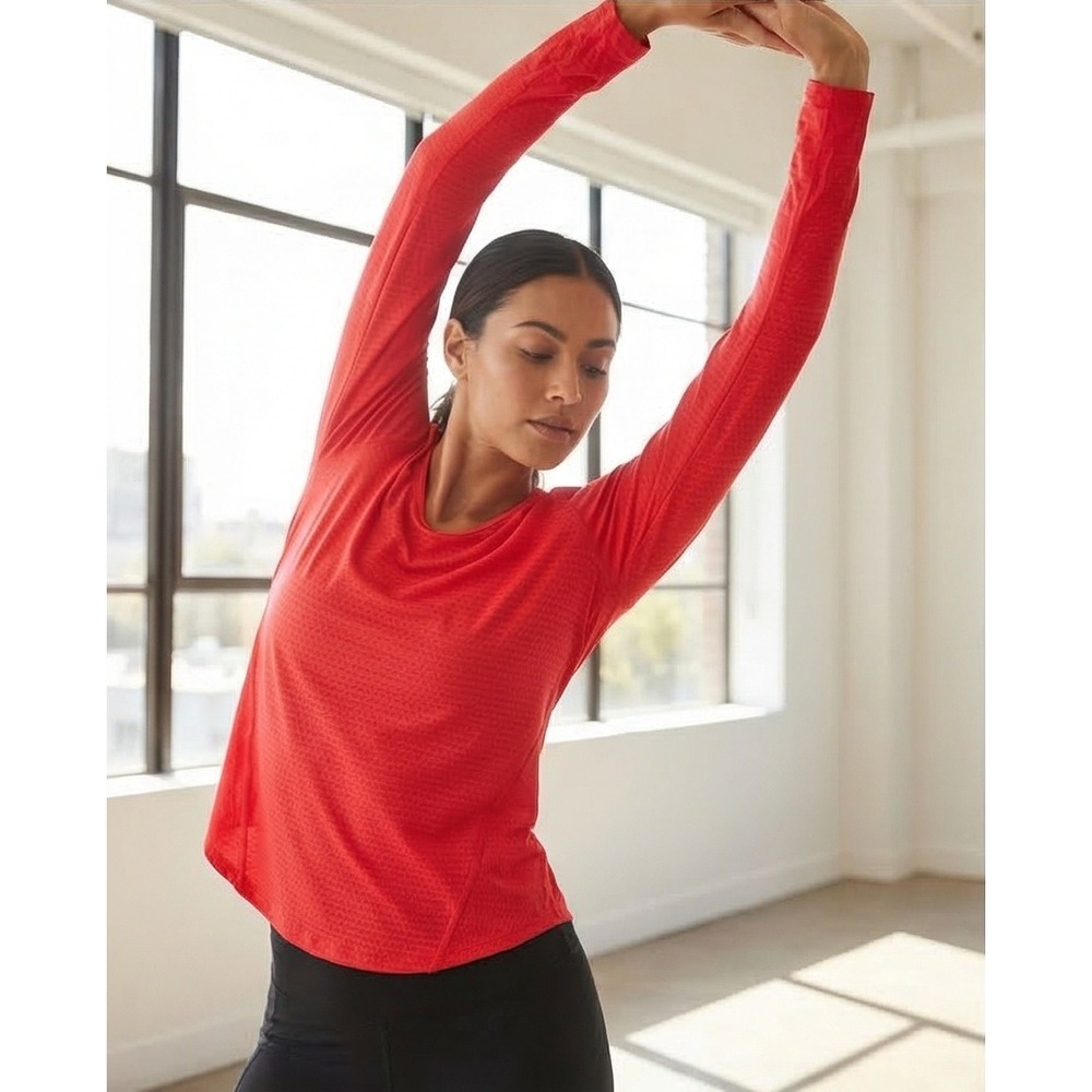 Athleta Womens XL Neon Orange Textured‎ Thermal Active Top Bodycon Athleisure